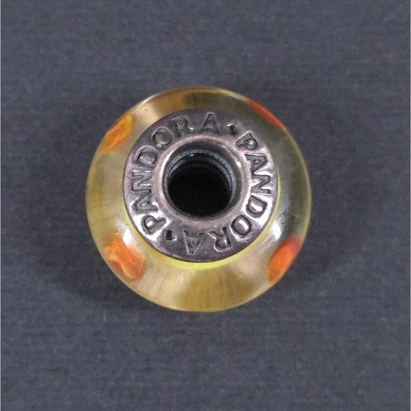 Pandora Jewelry - Pandora Sterling Silver Yellow Murano Bead Charm With Orange Polka Dots